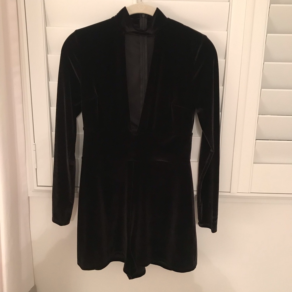 Black velvet low cut romper